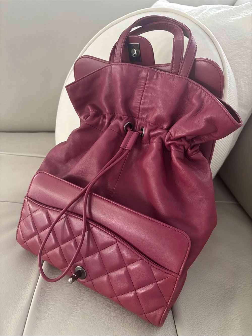 CHANEL Quilted Shoulder Bag in Burgundy Red with Silver Hardware
